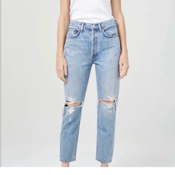 Agolde Denim - AGOLDE Riley 90s High Rise Straight Crop Distressed Button Fly Jeans size 27 EUC